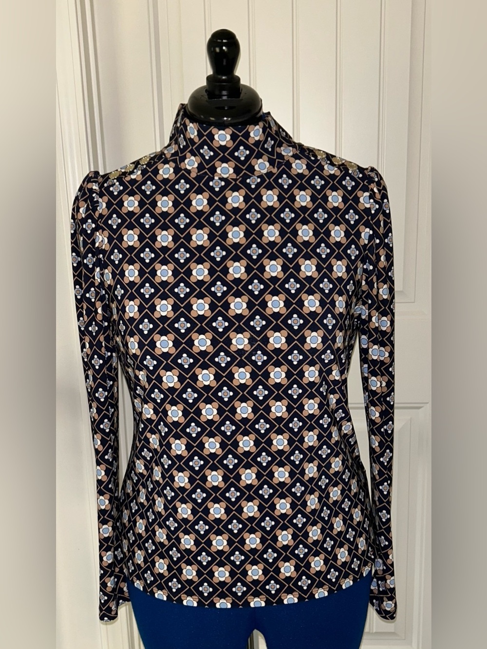 Tommy Hilfiger Navy Geo Floral Turtleneck Long-Sleeve Top